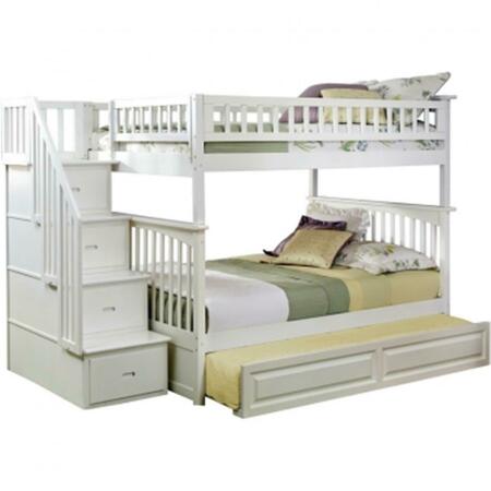 ATLANTIC FURNITURE Columbia Staircase Bunkbed With Raised Panel Trundle Bed, Full Over Full Size - White AB55832